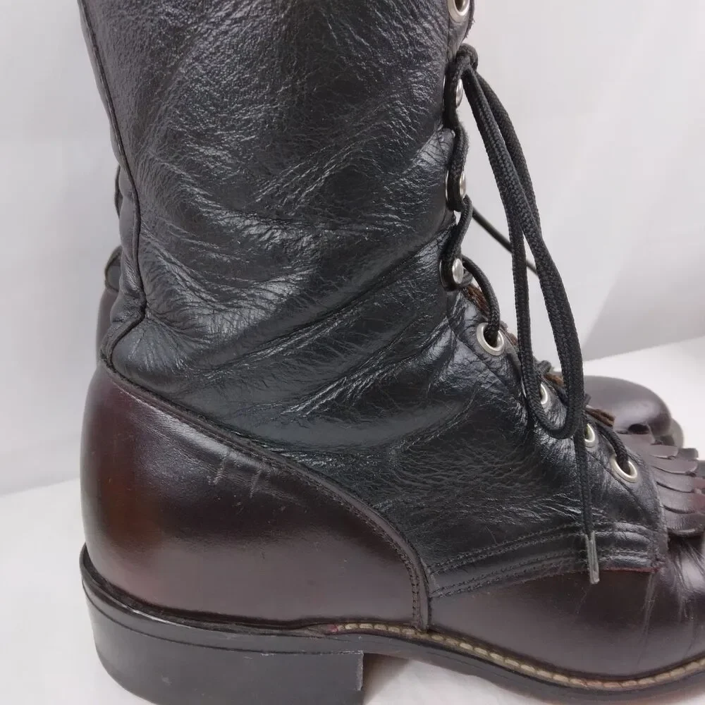 Laredo Kiltie Boots 2-Tone Black Brown Leather Lace Up Steampunk Women's 6.5 M - Picture 3 of 16